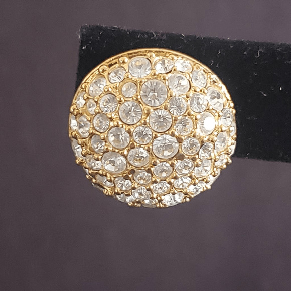 Swarovski Gold Tone Pave Crystal Domed‎ Button Clip Earrings - Picture 3 of 6